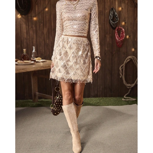 Luxe Sequin zip side Lined Party Evening Holiday Mini Skirt - Picture 4 of 5